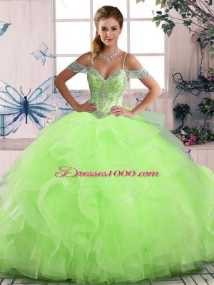 Tulle Sleeveless Floor Length Sweet 16 Quinceanera Dress and Beading and Ruffles