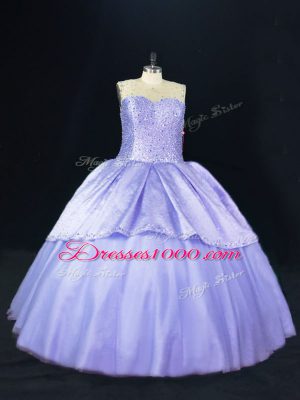 Scoop Sleeveless Lace Up Vestidos de Quinceanera Lavender Tulle