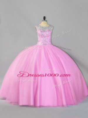 Baby Pink Tulle Zipper Sweet 16 Quinceanera Dress Sleeveless Floor Length Sequins