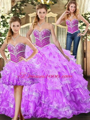 Floor Length Lilac Vestidos de Quinceanera Sweetheart Sleeveless Lace Up