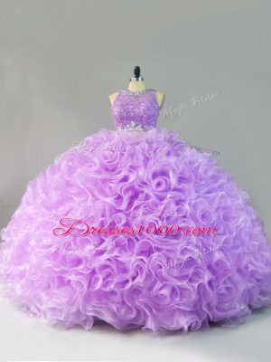 Exquisite Scoop Sleeveless Zipper Vestidos de Quinceanera Lavender Fabric With Rolling Flowers