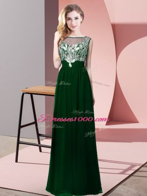 Green Backless Scoop Beading Evening Dress Chiffon Sleeveless