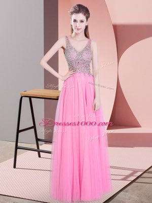 Clearance Floor Length Empire Sleeveless Rose Pink Pageant Gowns Zipper