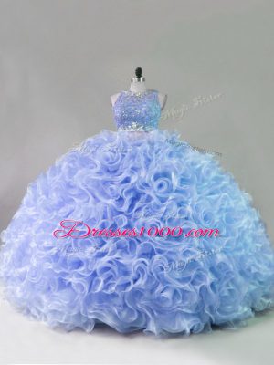On Sale Sleeveless Floor Length Zipper Sweet 16 Dress in Lavender with Beading and Ruffles