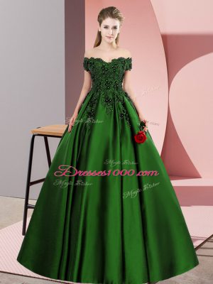 Sleeveless Satin Floor Length Zipper Quinceanera Gown in Green with Lace