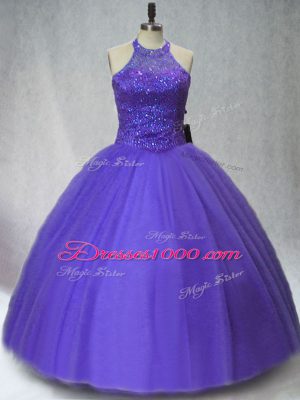 Floor Length Ball Gowns Sleeveless Purple 15 Quinceanera Dress Lace Up