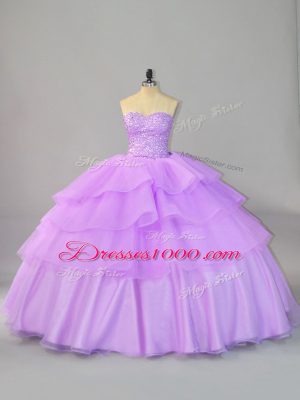 Sumptuous Lavender Sleeveless Organza Lace Up Quinceanera Dress for Sweet 16 and Quinceanera