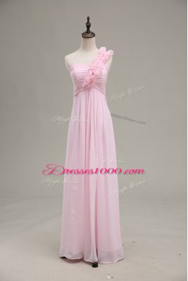 Baby Pink Chiffon Zipper Celebrity Dresses Sleeveless Floor Length Ruching