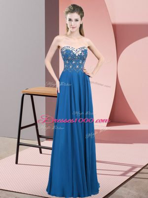 Blue Chiffon Zipper Sweetheart Sleeveless Floor Length Glitz Pageant Dress Beading