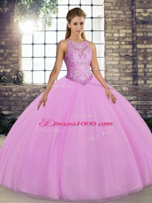 Decent Floor Length Lilac Sweet 16 Quinceanera Dress Tulle Sleeveless Embroidery