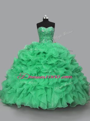 Spectacular Floor Length Green Ball Gown Prom Dress Halter Top Sleeveless Lace Up