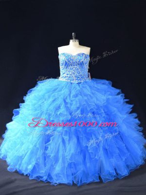 Perfect Sleeveless Beading and Ruffles Lace Up Sweet 16 Dress