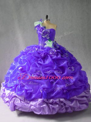 Classical One Shoulder Sleeveless Lace Up Quinceanera Gowns Purple Organza