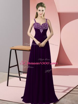 Dark Purple Sleeveless Chiffon Zipper for Prom and Party