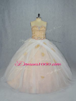 Champagne Quinceanera Dress Tulle Sleeveless Beading and Appliques
