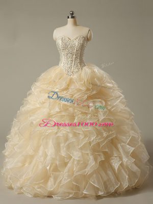 Sleeveless Beading and Ruffles Lace Up Quince Ball Gowns