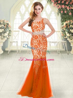 Captivating Orange Red Sleeveless Tulle Zipper for Prom and Party