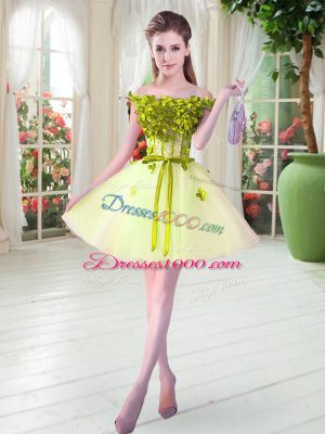 Comfortable Yellow Green Sleeveless Tulle Lace Up Prom Party Dress for Prom and Party