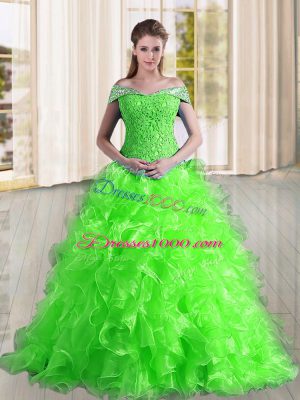 Elegant Sleeveless Sweep Train Beading and Lace and Ruffles Lace Up Vestidos de Quinceanera
