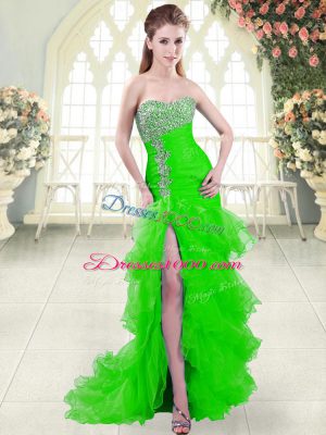 Sleeveless Brush Train Beading and Ruffled Layers Lace Up Dress for Prom