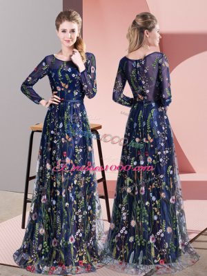Discount Long Sleeves Pattern Zipper Homecoming Dress with Multi-color Sweep Train