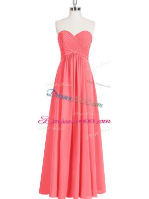 Ruching Dress for Prom Watermelon Red Zipper Sleeveless Floor Length