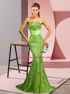 Sequined Zipper Sweetheart Sleeveless Dress for Prom Sweep Train Beading