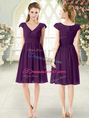 Chiffon Cap Sleeves Knee Length Dress for Prom and Ruching