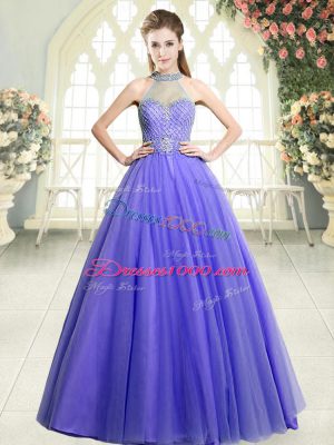 Halter Top Sleeveless Floor Length Beading Lavender Tulle