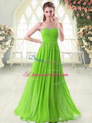 Sweetheart Sleeveless Prom Dresses Floor Length Beading and Ruching Chiffon