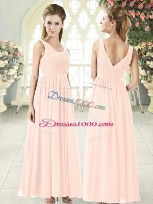 Affordable Sleeveless Floor Length Ruching Zipper with Pink