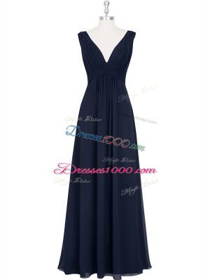 Eye-catching Black V-neck Backless Ruching Prom Evening Gown Sleeveless