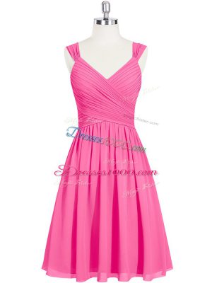 Fashion Pink Sleeveless Chiffon Zipper Prom Gown for Prom and Party