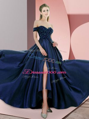 Fancy Sleeveless Sweep Train Backless Beading Prom Dresses