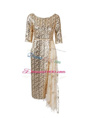 Modest Sequined Half Sleeves Knee Length Dress for Prom and Belt