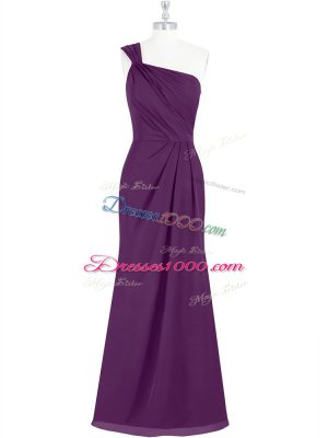 Best Ruching Prom Gown Eggplant Purple Side Zipper Sleeveless Floor Length