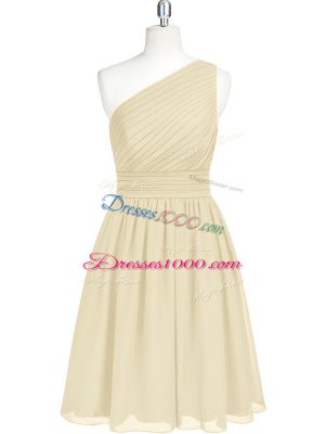 Mini Length Champagne Dress for Prom One Shoulder Sleeveless Zipper