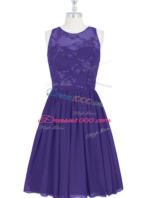 Amazing Purple A-line Chiffon Scoop Sleeveless Lace Mini Length Zipper Prom Gown