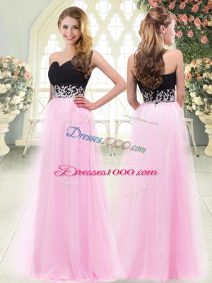 Modest Rose Pink Zipper Appliques Sleeveless Floor Length