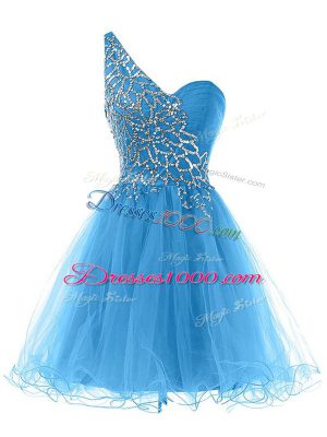 Sexy Blue Lace Up One Shoulder Beading Tulle Sleeveless