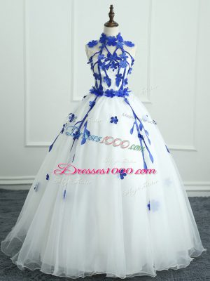 Modern White Zipper High-neck Appliques Quince Ball Gowns Organza Sleeveless