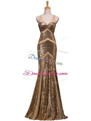 Amazing Brown V-neck Neckline Ruching Formal Dresses Sleeveless Backless
