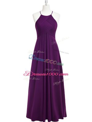 Empire Prom Party Dress Purple Halter Top Chiffon Sleeveless Floor Length Zipper