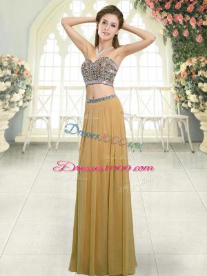 Comfortable Chiffon Sweetheart Sleeveless Backless Beading Homecoming Dress in Gold