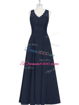 Floor Length Black Prom Party Dress Chiffon Sleeveless Ruching