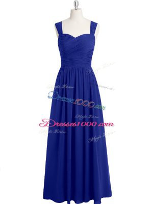 Graceful Royal Blue Empire Straps Sleeveless Chiffon Floor Length Zipper Ruching Prom Dresses