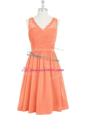 Orange Evening Dress Prom and Party with Lace V-neck Sleeveless Side Zipper