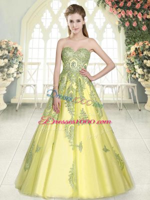 Amazing Yellow Green Sweetheart Neckline Appliques Prom Dresses Sleeveless Lace Up