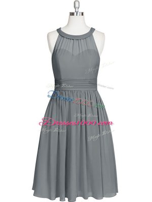 Knee Length Grey Prom Dress Chiffon Sleeveless Ruching