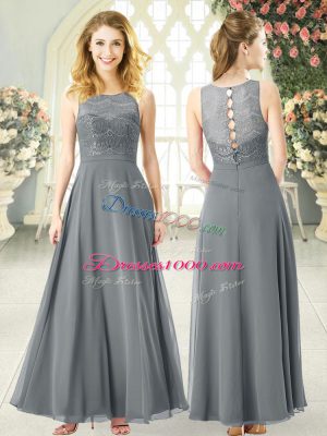 Sleeveless Ankle Length Lace Clasp Handle Prom Party Dress with Grey